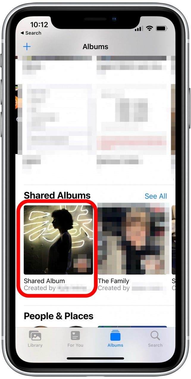 Find and tap the shared album you want to leave.