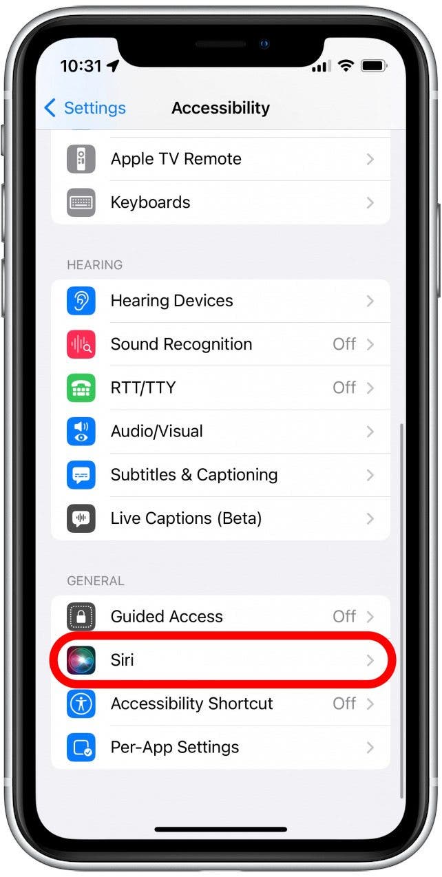 Scroll down and tap Siri.