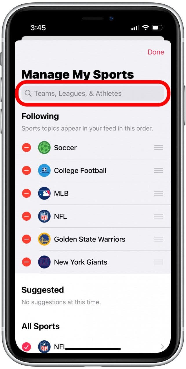 Tap the Search Bar and type in the name of your team.