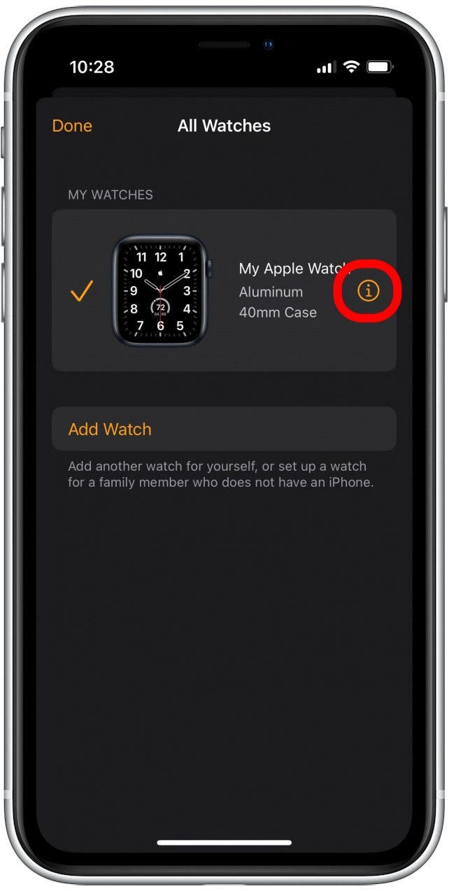 Tap the small i next to your Watch.