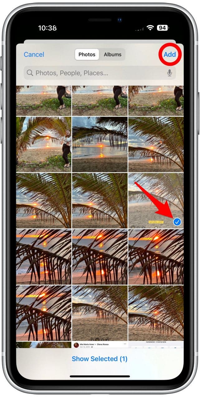 Tap the photos and videos you’d like to include, then tap Add. 