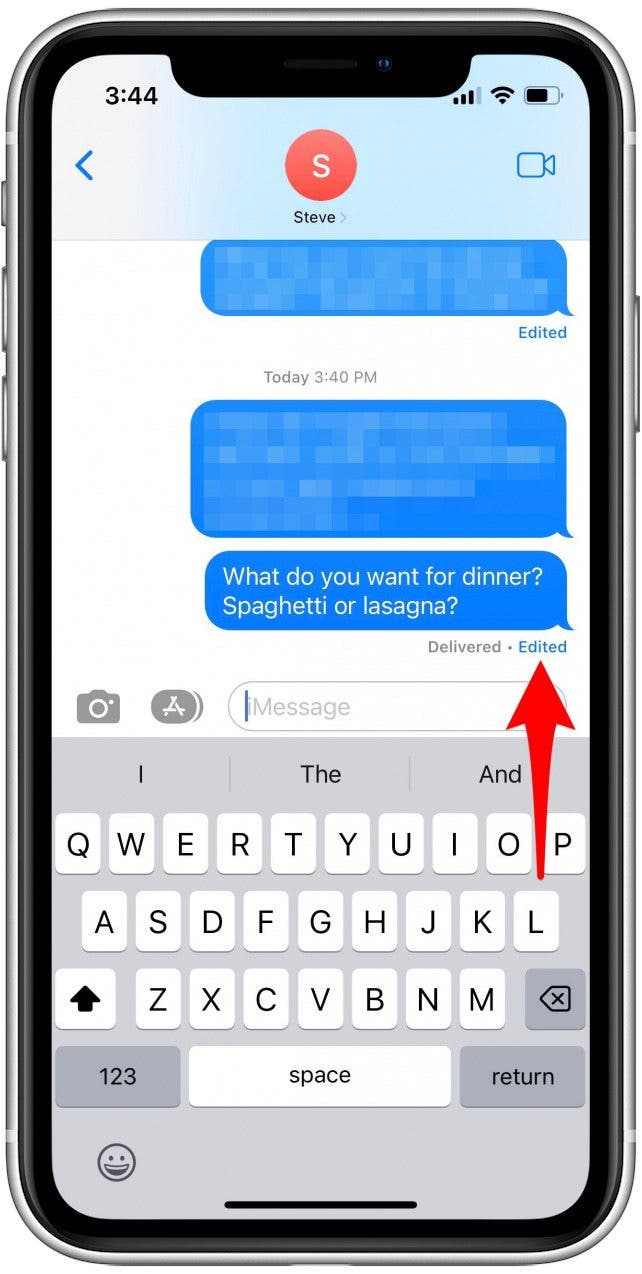 The message will be marked as Edited. Tap Edited.