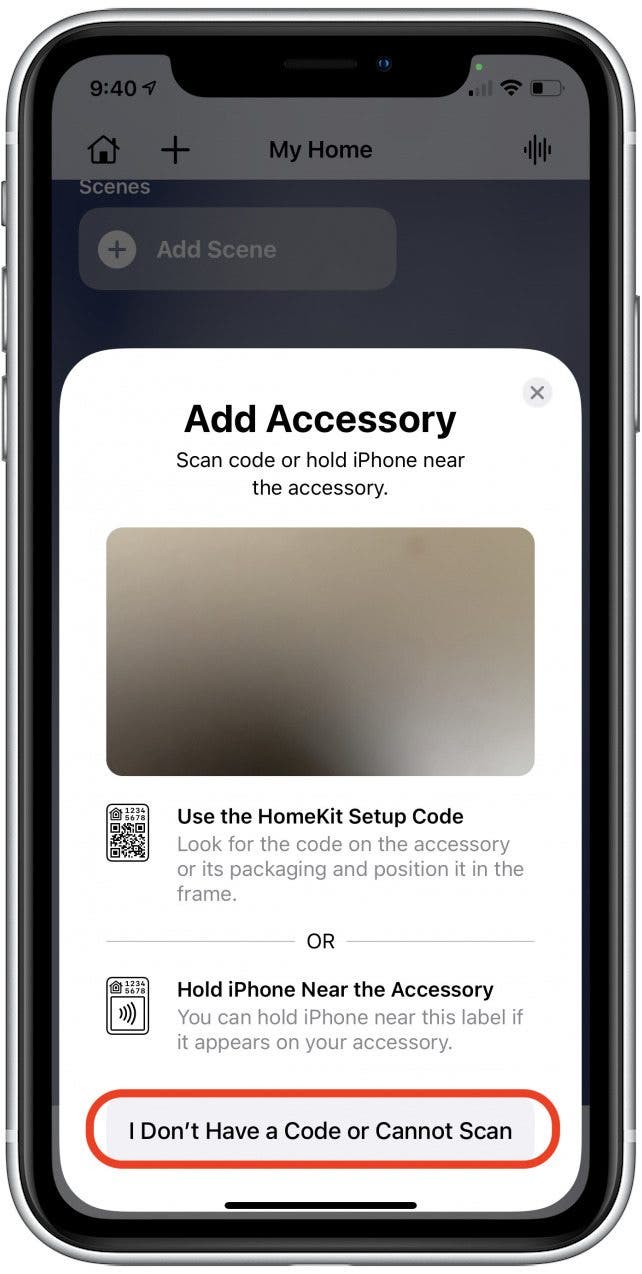 I don't have a code and cannot scan HomeKit Accessory manual code