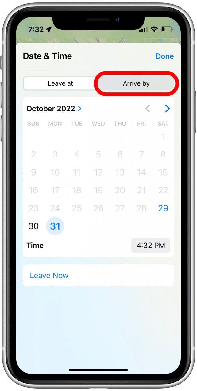 You can also tap the Arrive by tab.