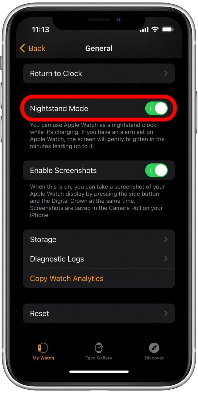 Scroll down and tap the toggle next to Nightstand Mode to turn it off or on.