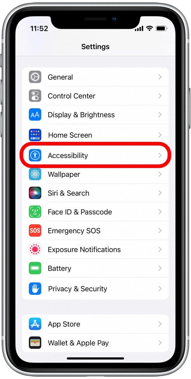 Scroll down and tap Accessibility.