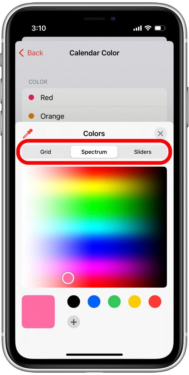 You can choose from a wide variety of colors using the color spectrum, a grid, or sliders.