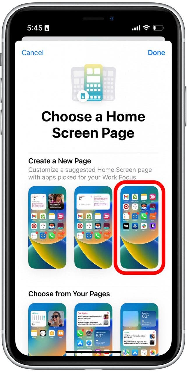 You can choose from your existing Home Screens or create a new one altogether.