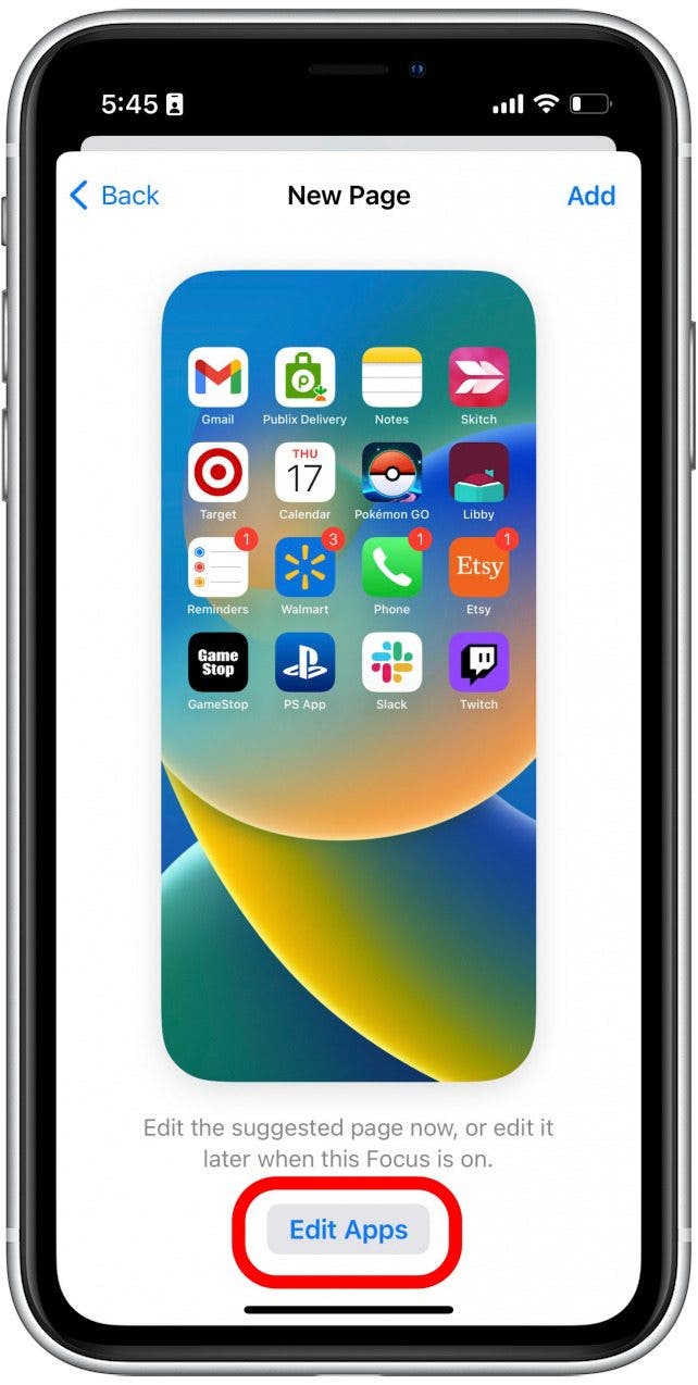 Tap Edit Apps to select which apps appear on this Home Screen when this Focus is enabled.