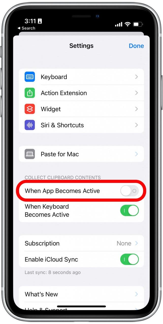 Tap the toggle next to When App Becomes Active until it turns green.