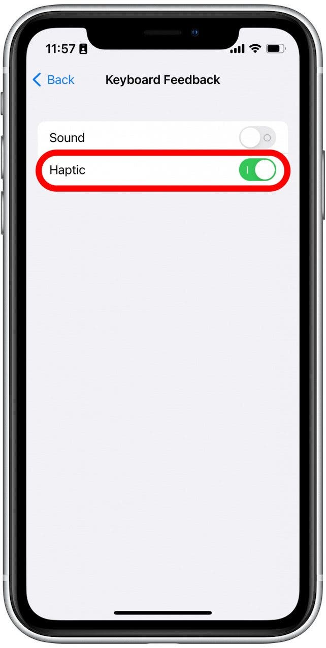 Tap the toggle next to Haptic until it turns green.