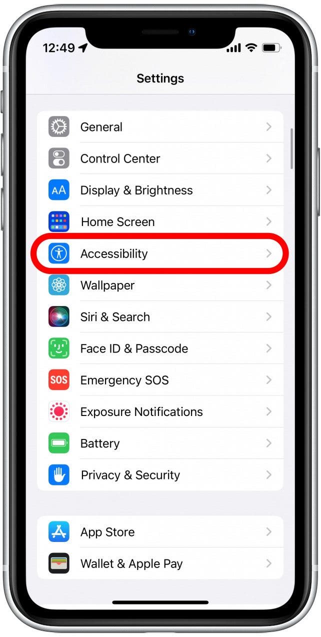 Scroll down and tap Accessibility.