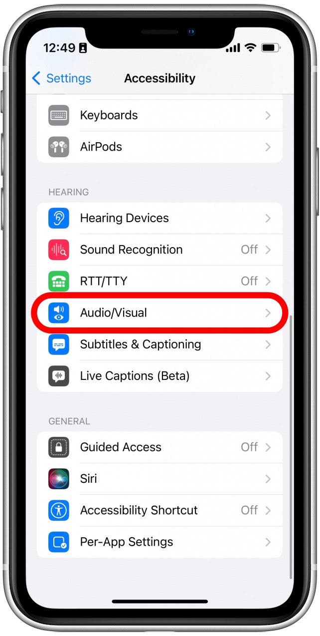 Scroll down and tap Audio/Visual.