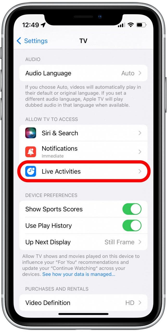 Scroll down and tap Live Activities.