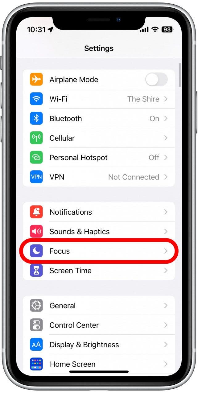 Open the Settings app, scroll down, and tap Focus.