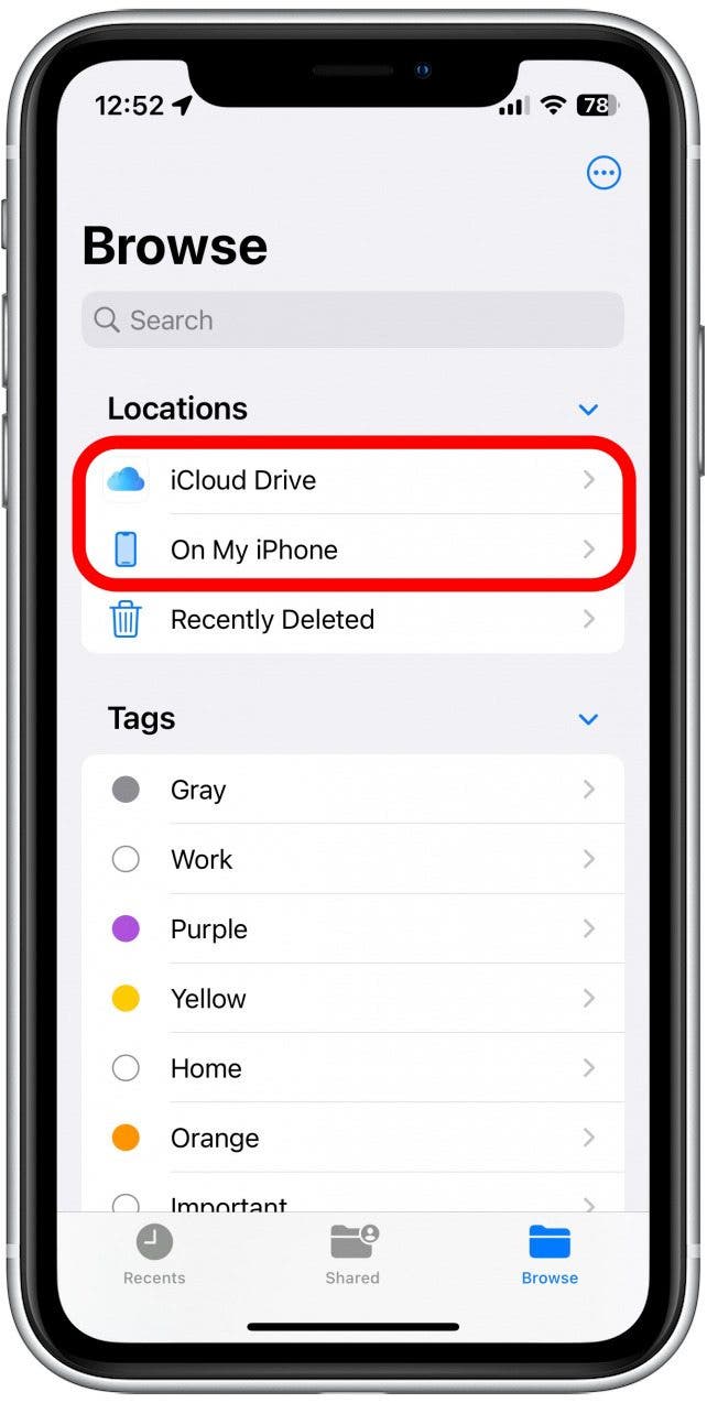 Tap iCloud Drive or On My iPhone, depending on the option you chose in the previous section.