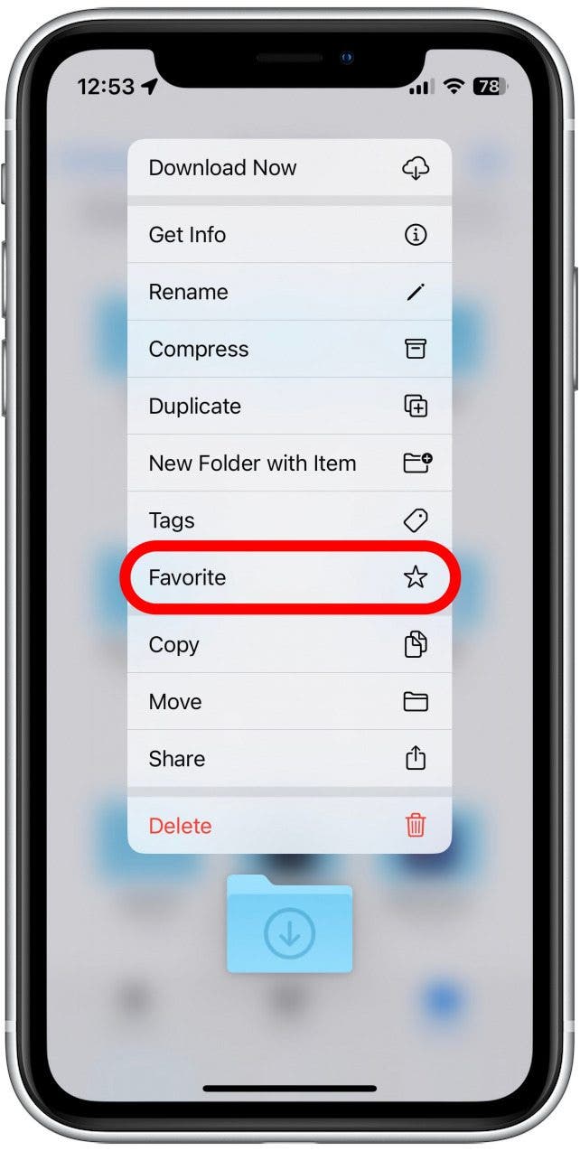 I recommend tapping and holding the folder, and then select Favorite.