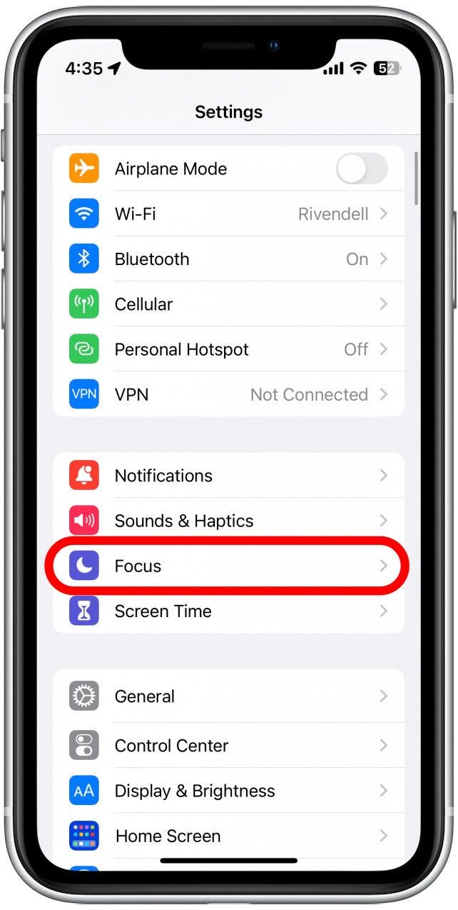 Open the Settings app, and tap Focus.