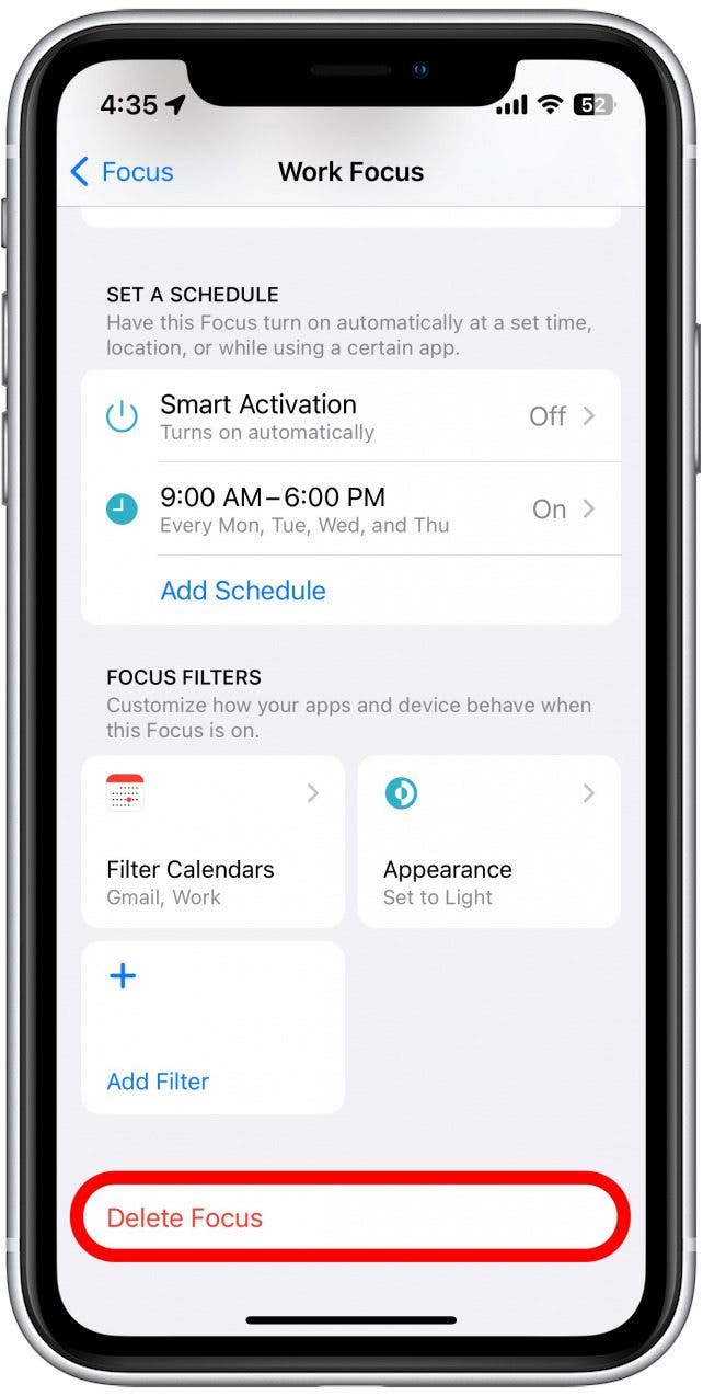 Scroll to the bottom of the page and tap Delete Focus.