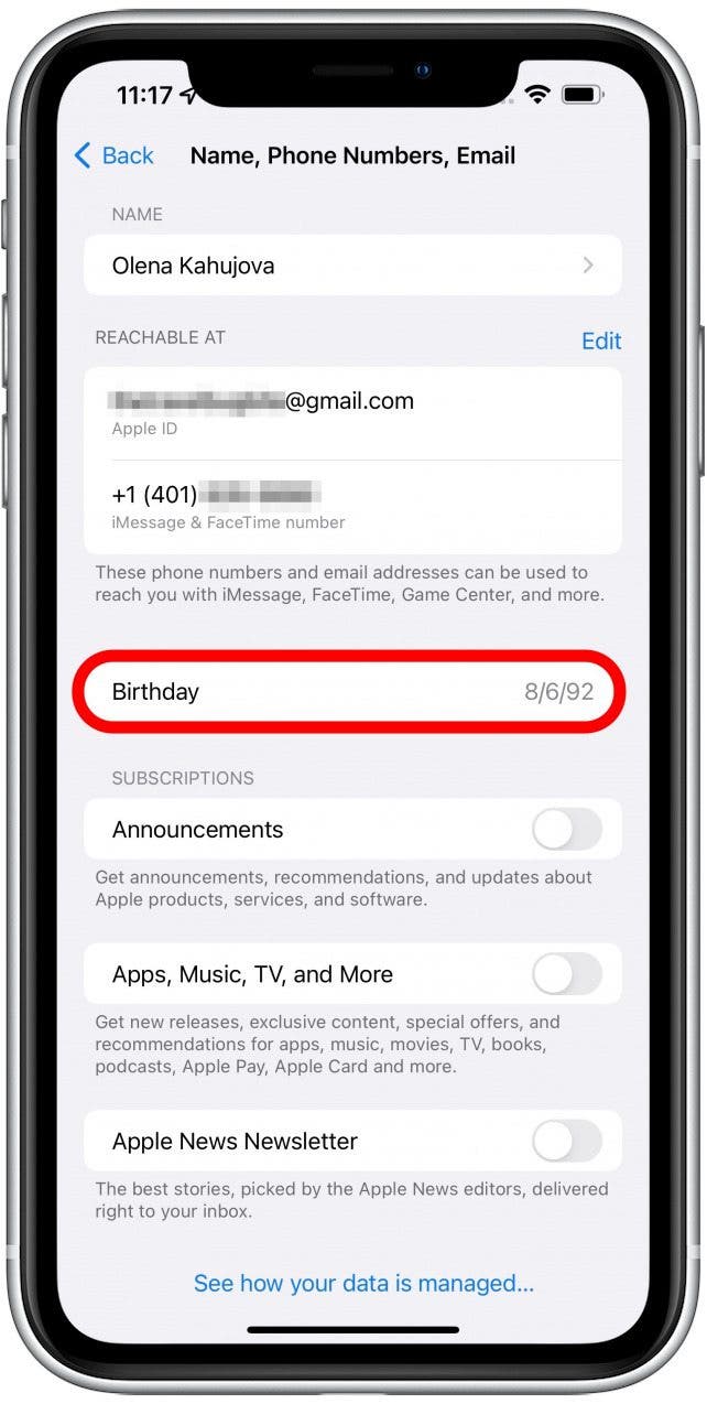 Your changes will be saved whether you tap Done or update your birthday and tap Back.