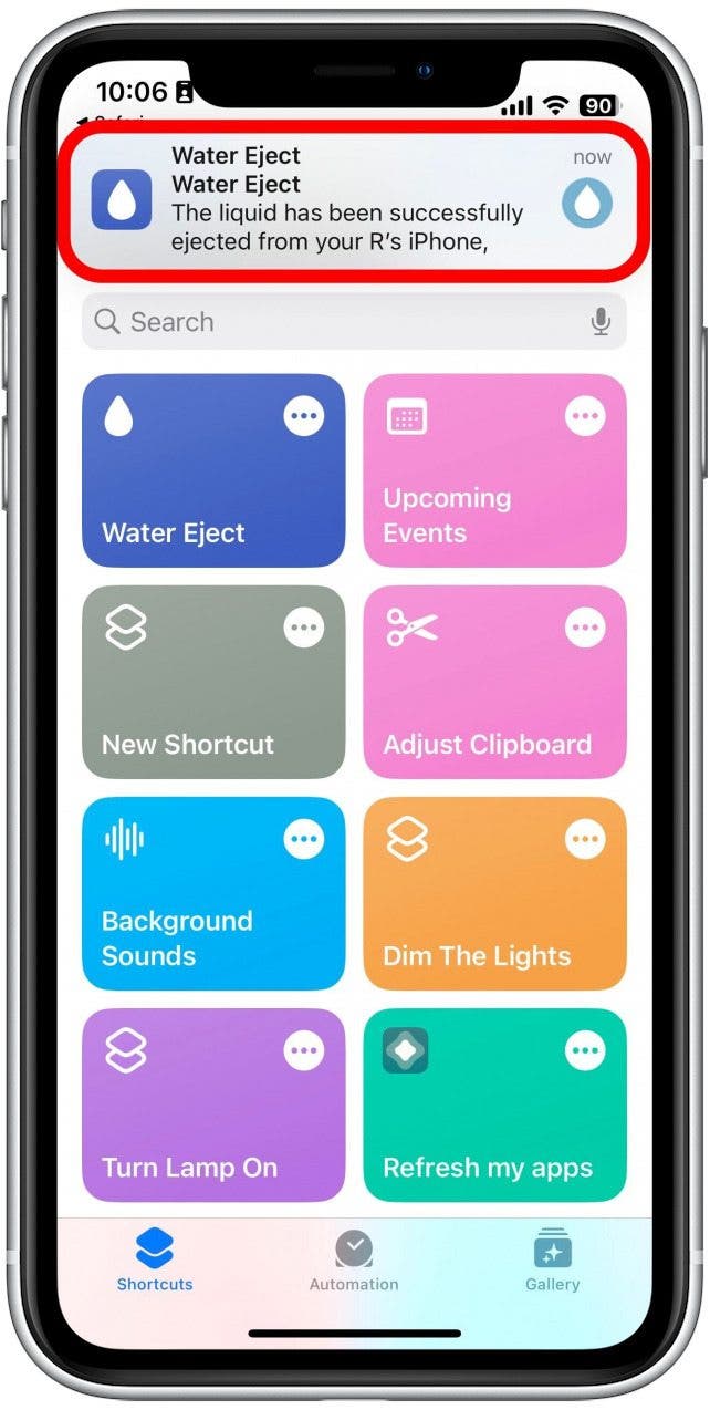 This simply allows the shortcut to display a notification once it has finished ejecting water.