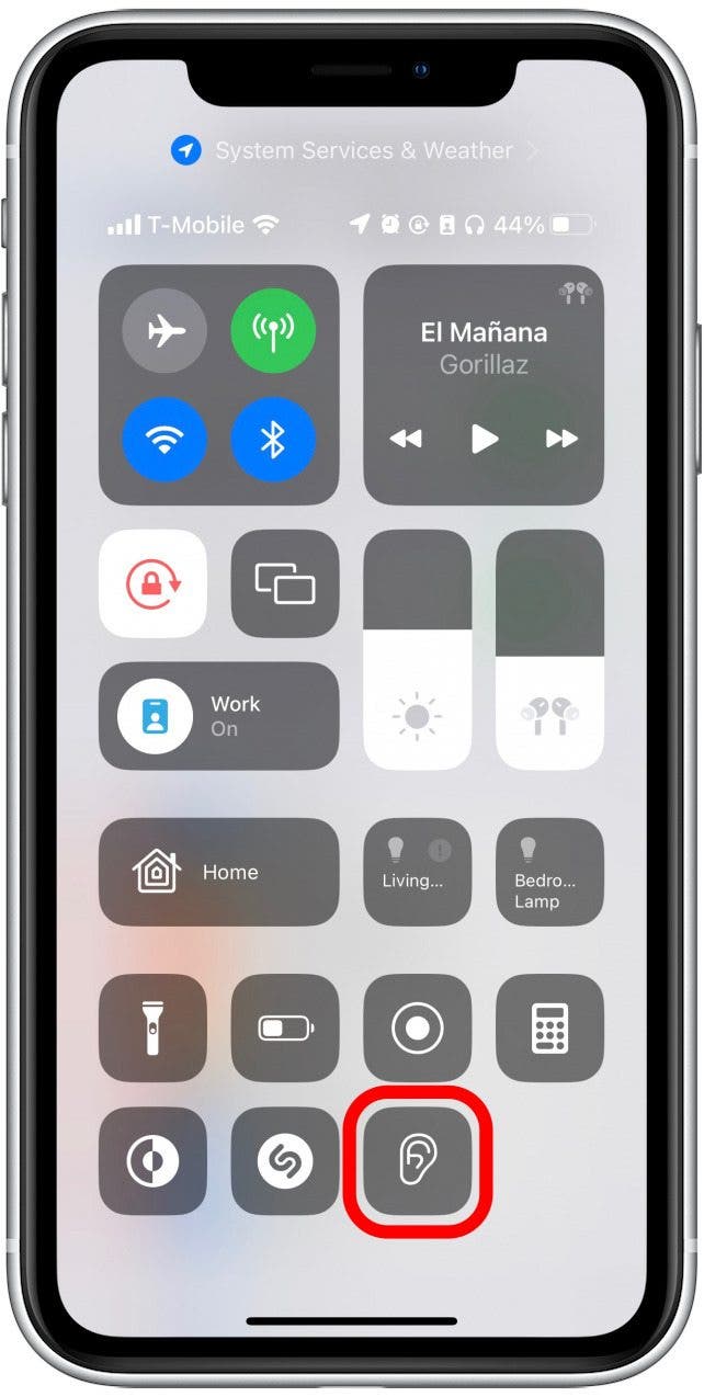 Open the Control Center, and tap the Hearing icon.