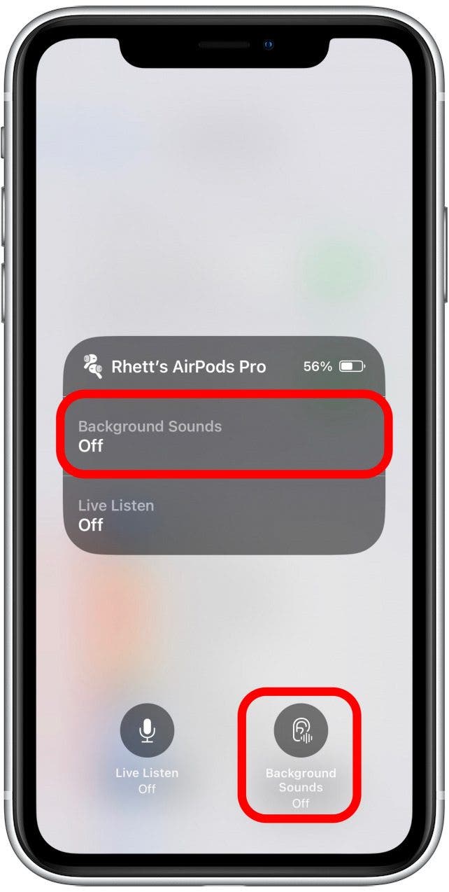 You can tap either of the Background Sounds icons to quickly turn the feature on and off.