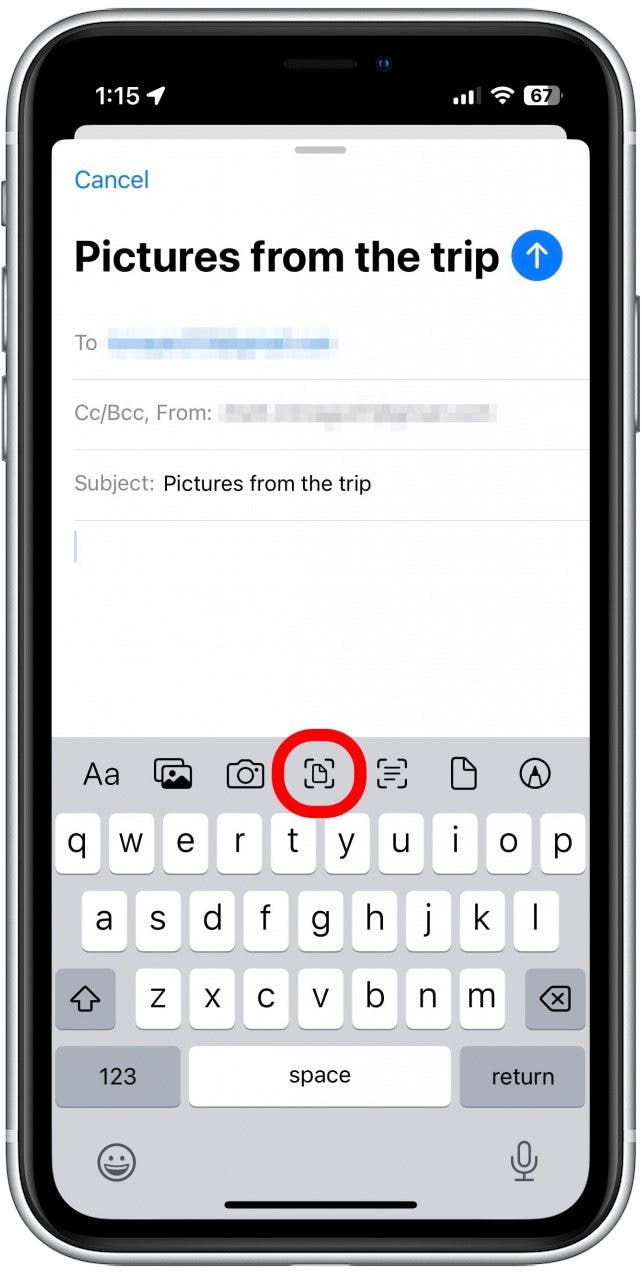 Tap the scan icon to scan a document, then position the document in view and tap the shutter button.