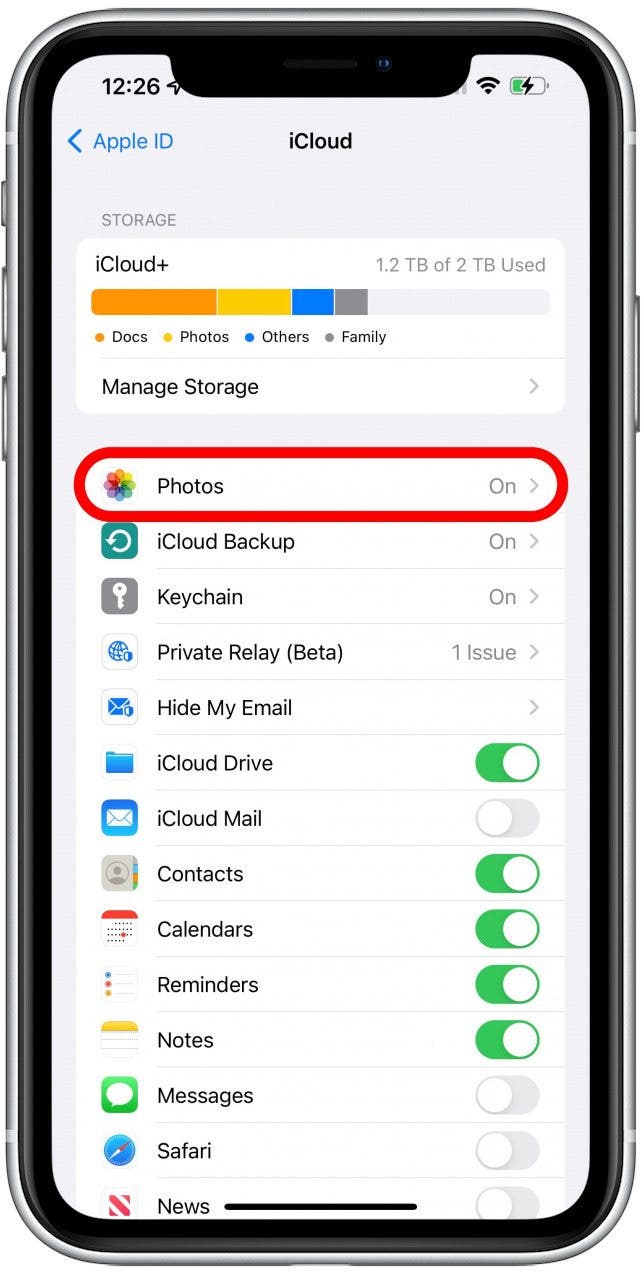 Tap Photos - how to sync new iphone to icloud