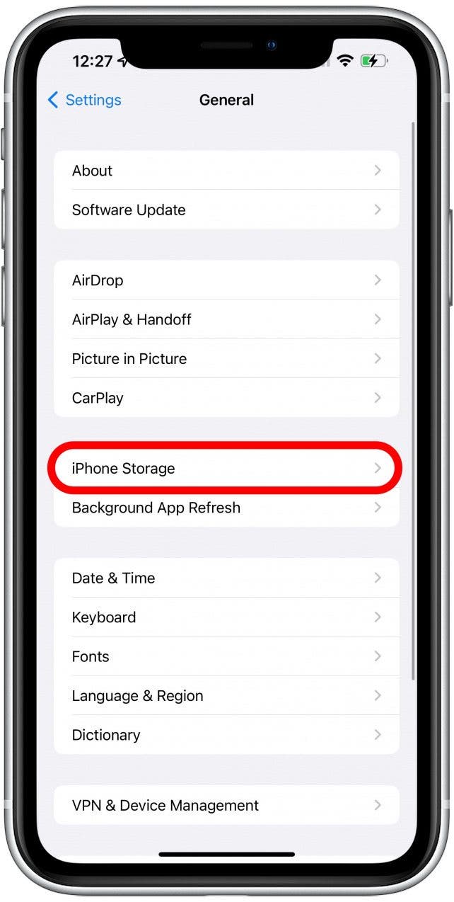 Tap iPhone Storage 