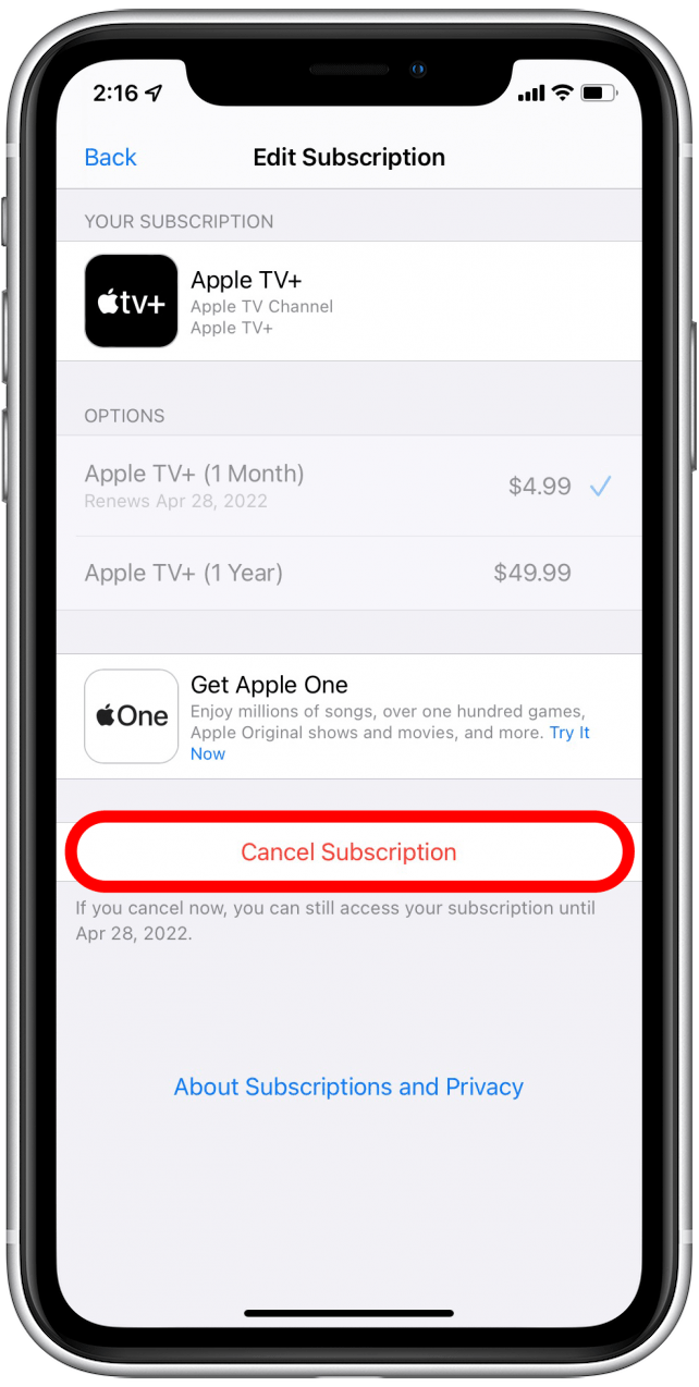 Tap Cancel Apple TV+ - how to unsubscribe from apple tv
