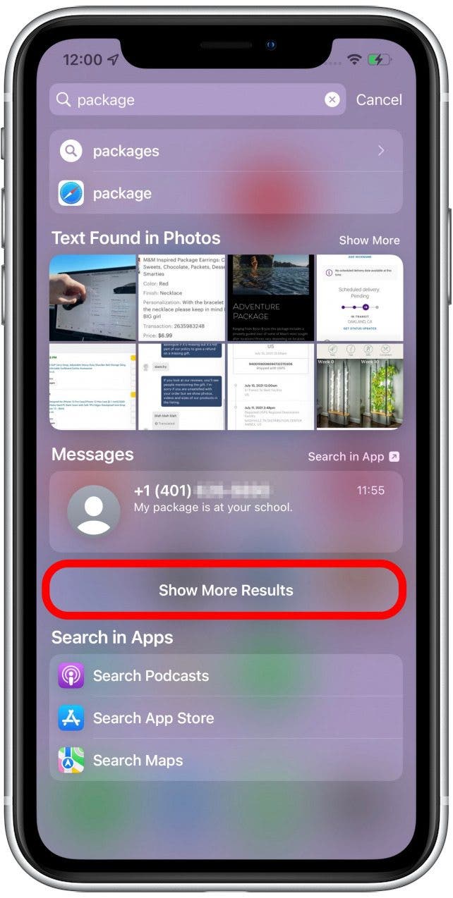 If you tap Show More - spotlight iphone