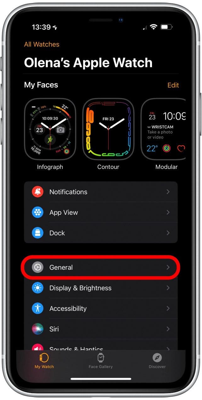 In the My Watch tab, tap General.