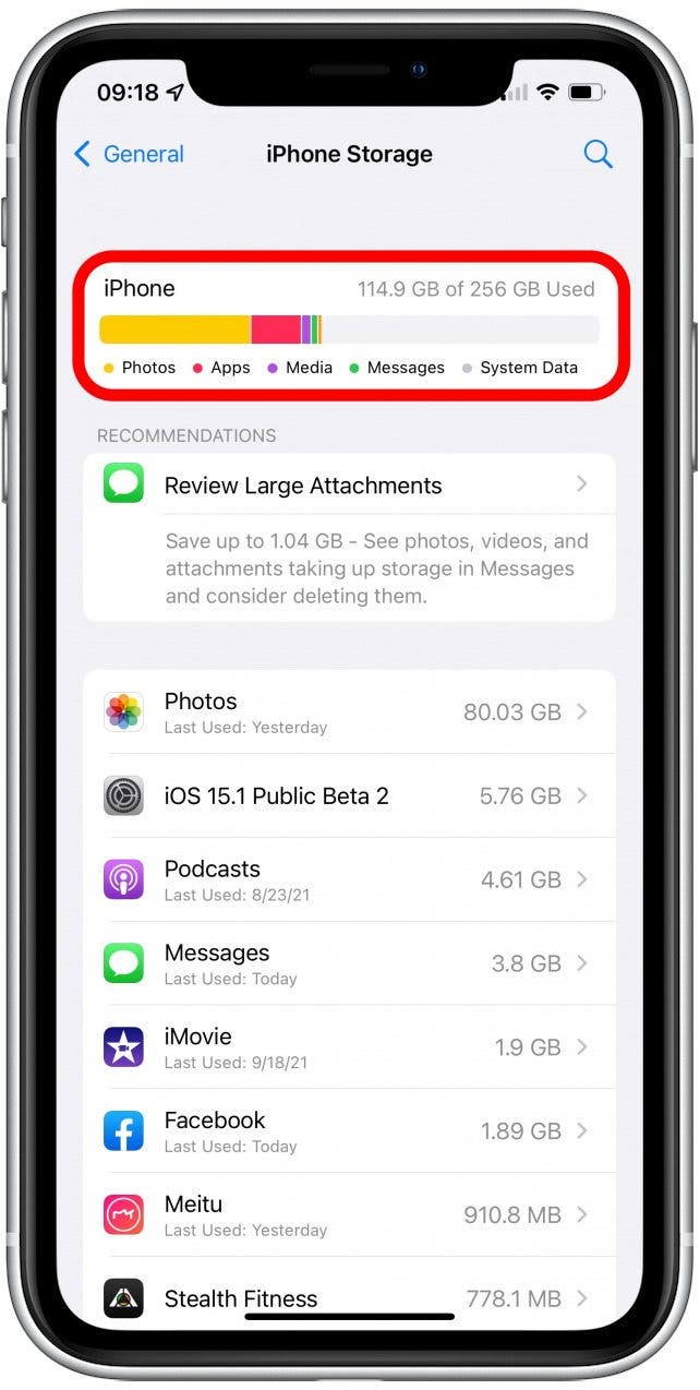 Here you can see how much space you are using on your iPhone.