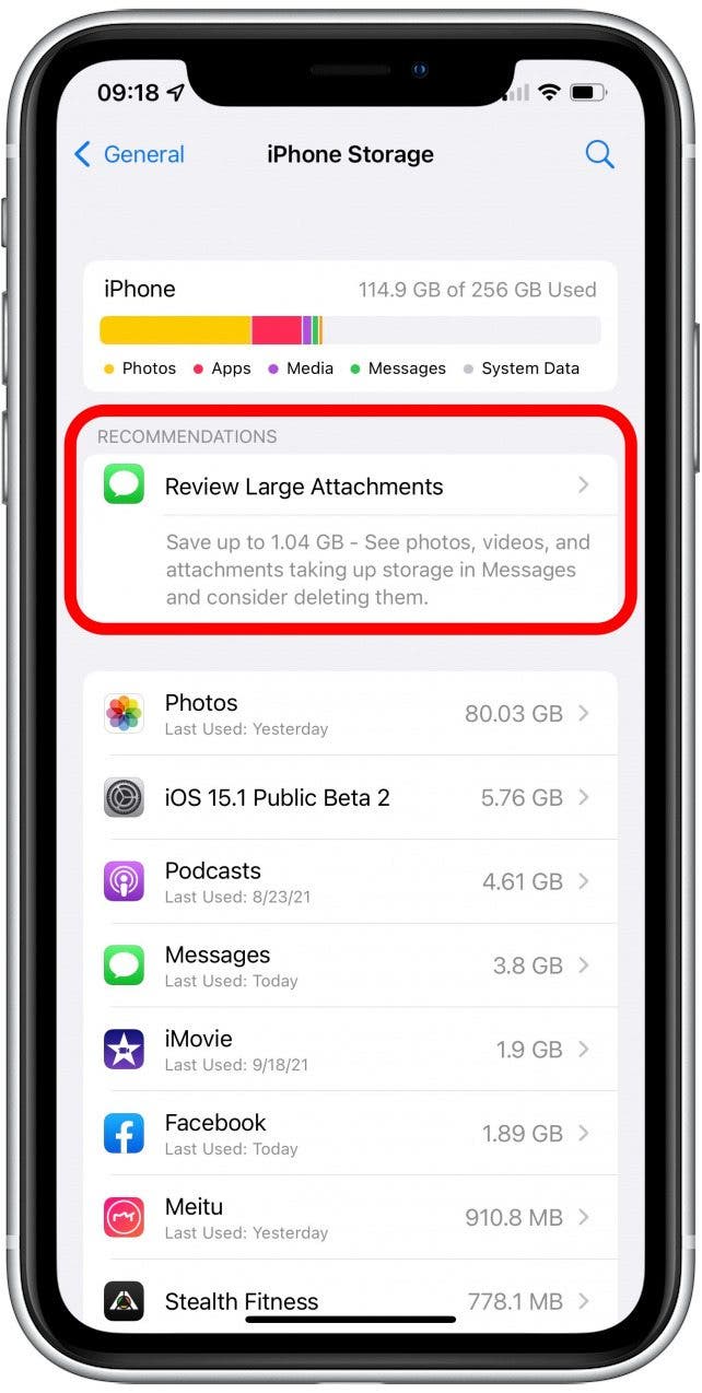 If you don’t have a lot of storage left, there may be suggestions under RECOMMENDATIONS on what to delete.