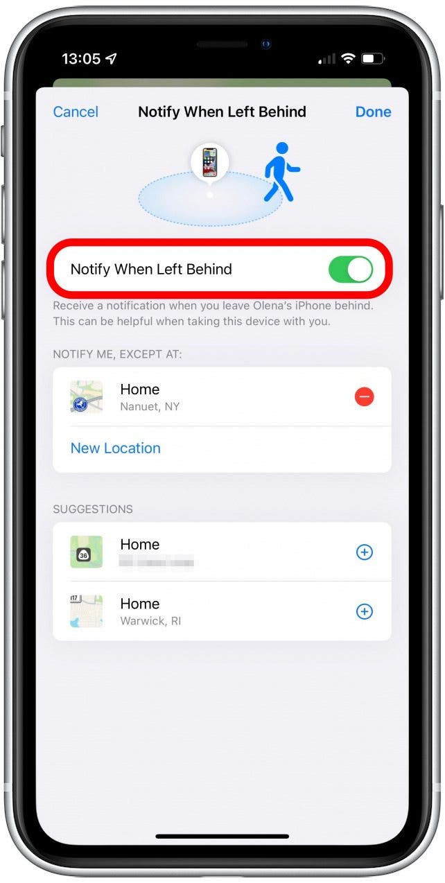 Toggle on Notify When Left Behind.