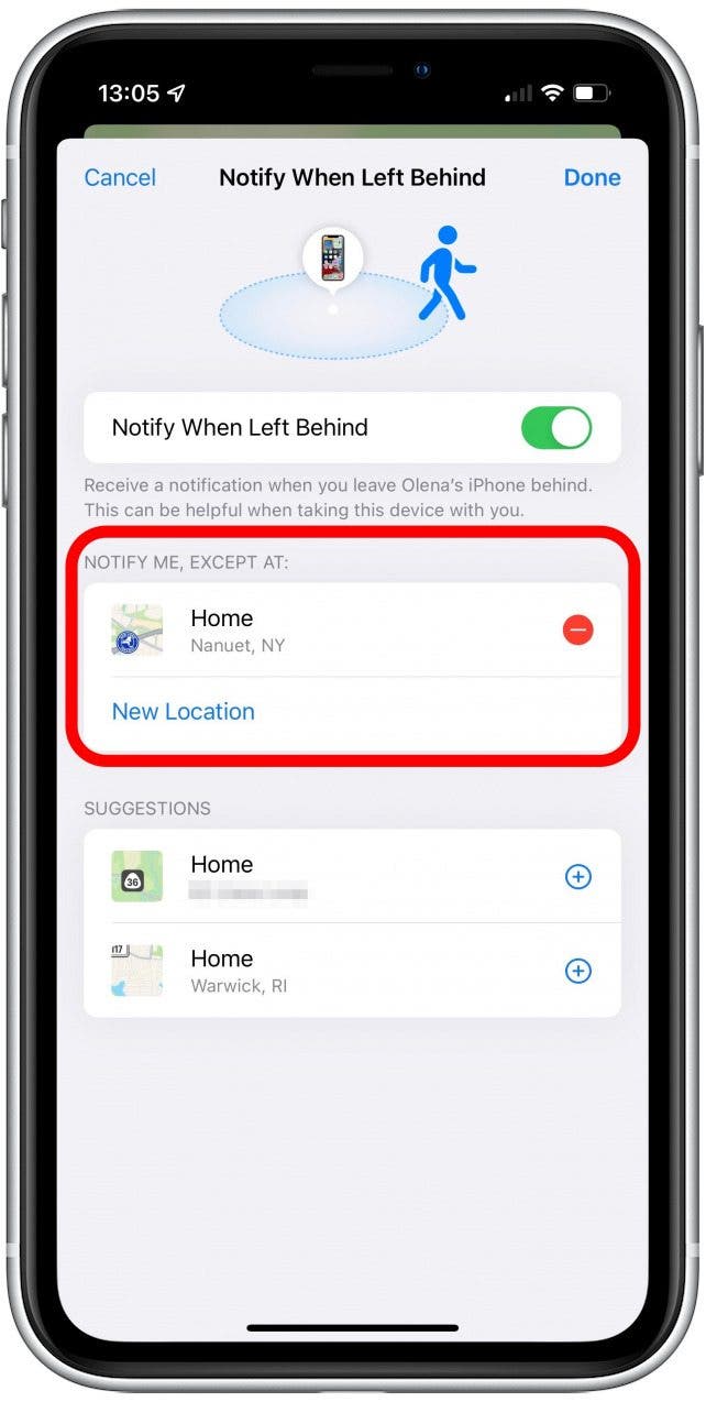 You can also select an exception for your home so that you won’t be notified if you leave your device there. 