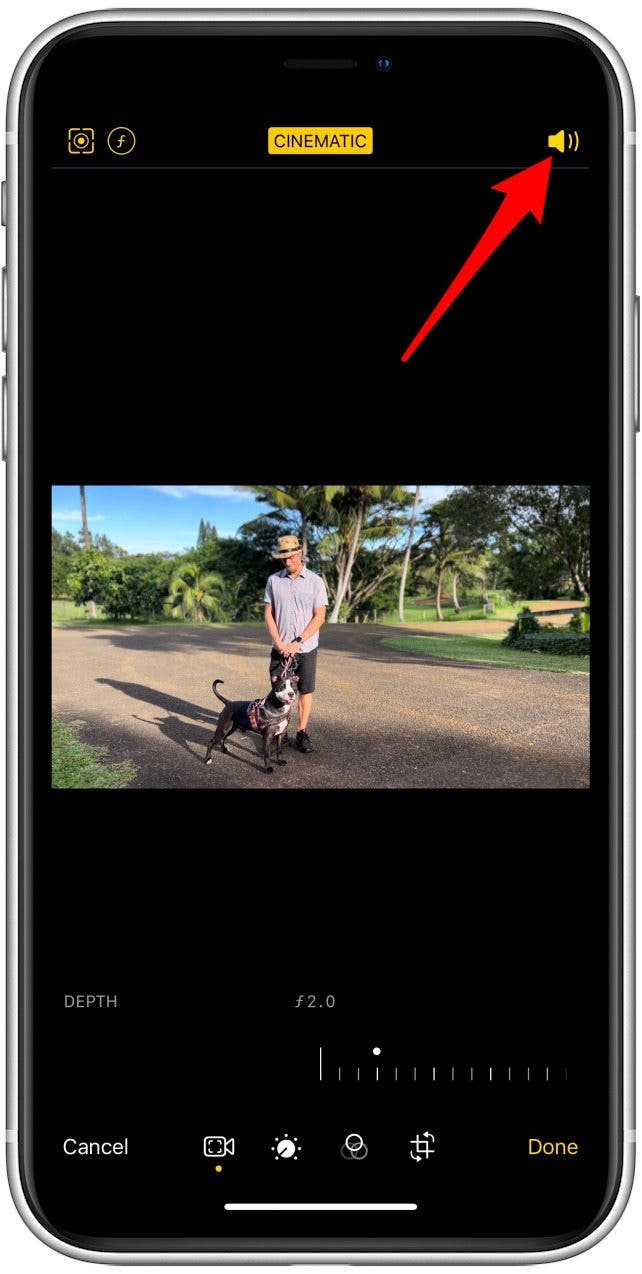 To remove audio from your video, toggle off the sound by tapping the speaker icon.