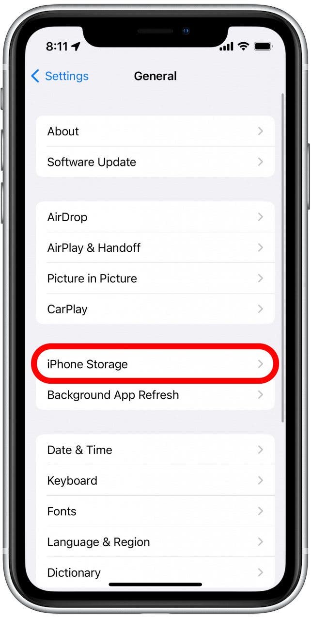 Tap iPhone Storage. This can take a few seconds or minutes to load.