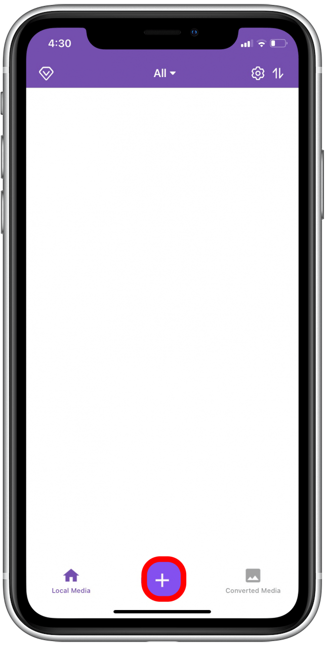 Tap the big purple (+) button on the bottom of the screen.