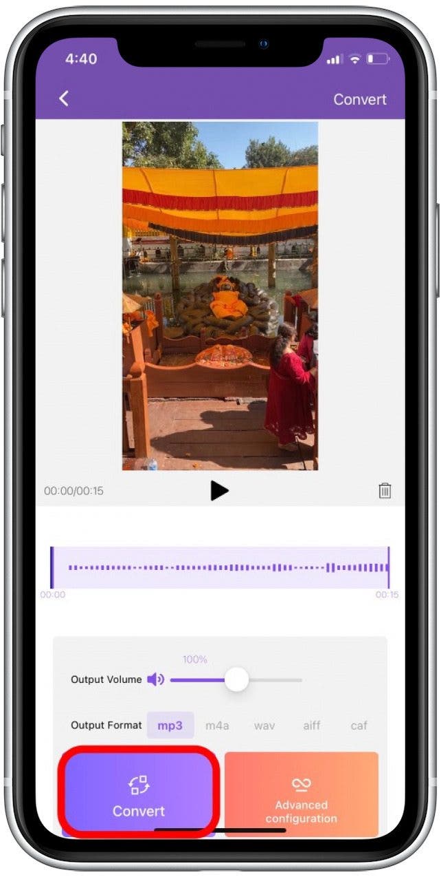 Tap Convert. This is how to take audio from a video.