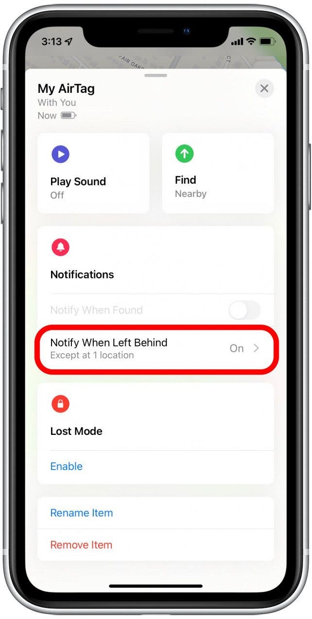 Tap Notify When Left Behind