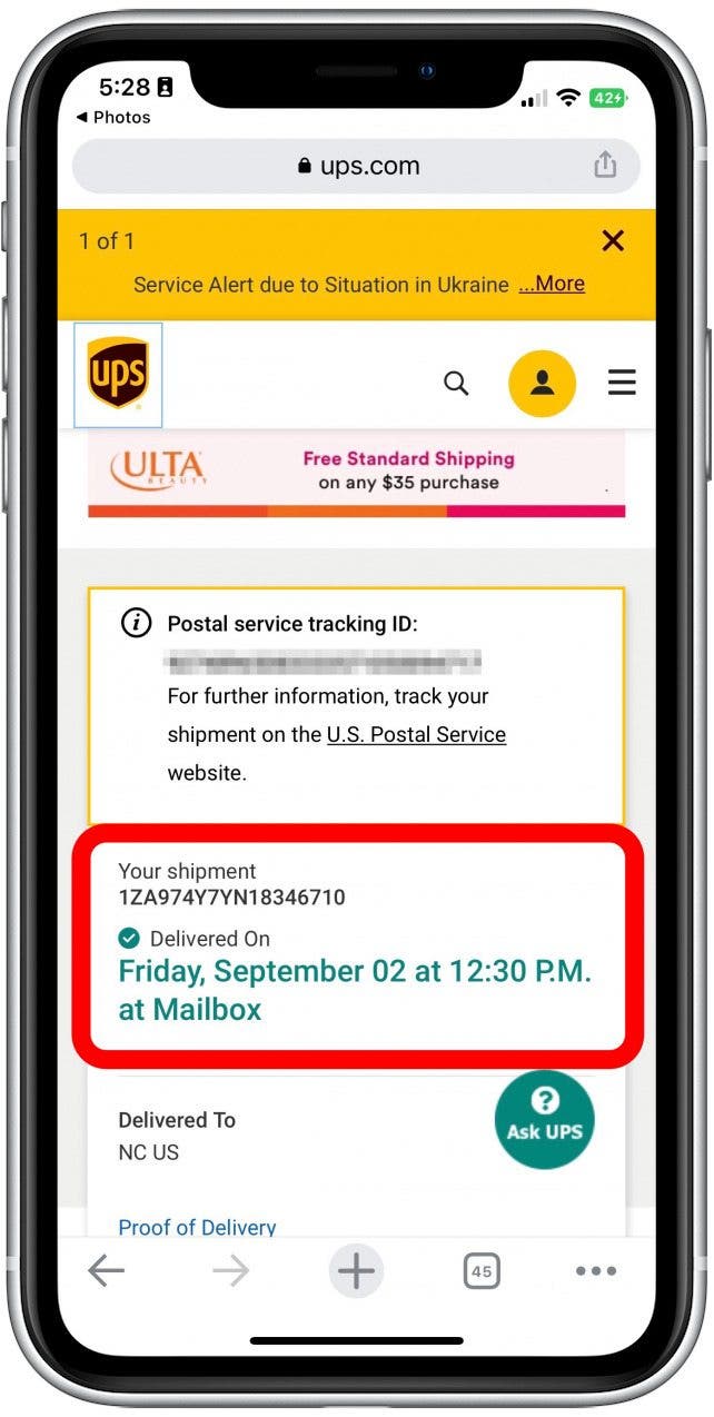 Your default browser will automatically open to the appropriate parcel carrier with your corresponding shipment information. 