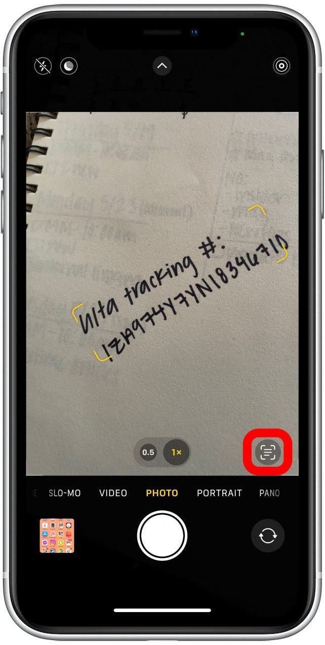 Point your viewfinder at an image of the tracking number for your package.
