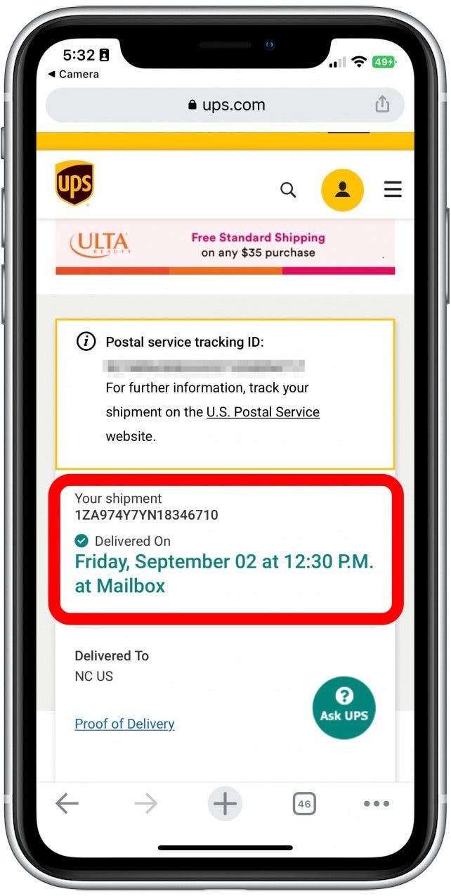 Your default browser will automatically open to the appropriate parcel carrier with your corresponding shipment information. 