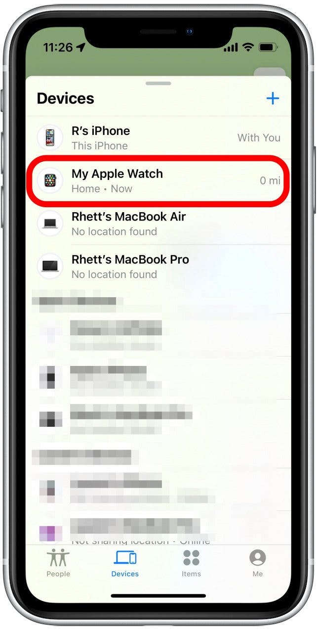 In the list of devices, tap your Apple Watch.