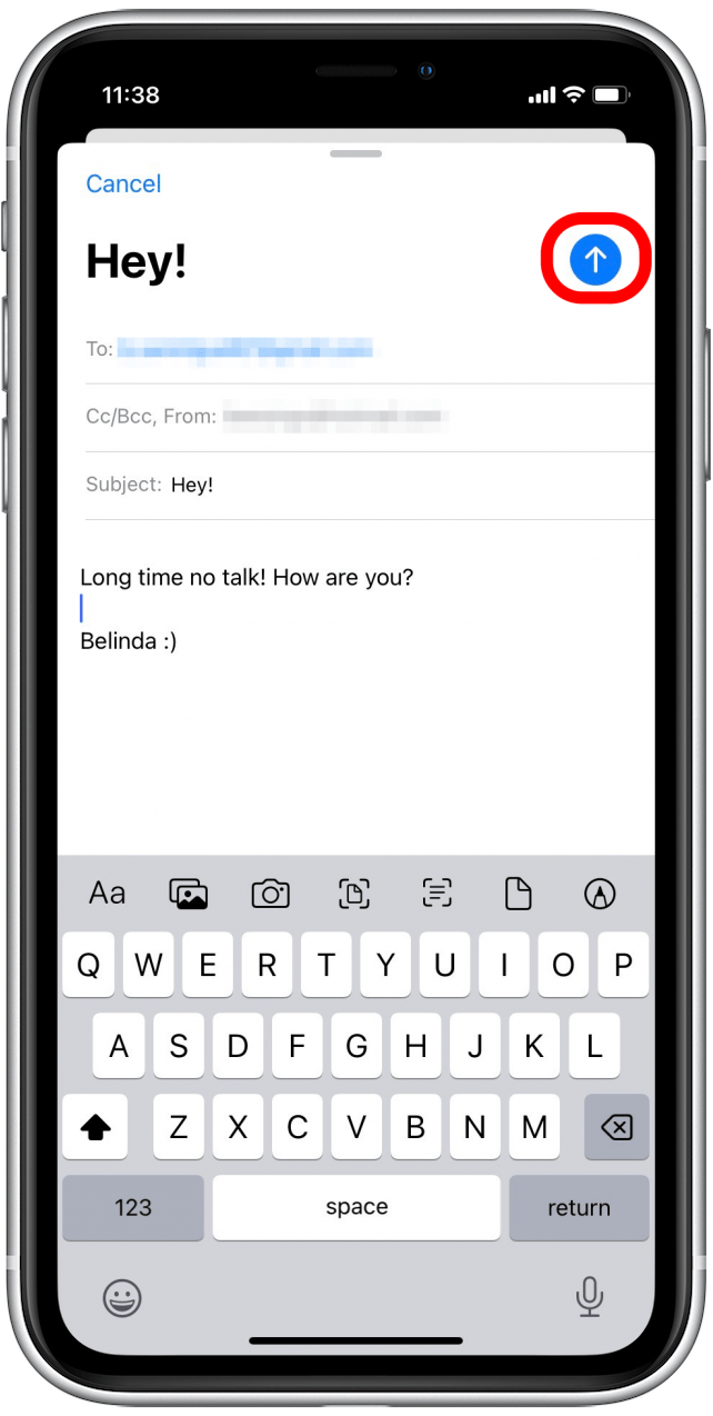 Long press the send icon to schedule an email in Apple Mail 