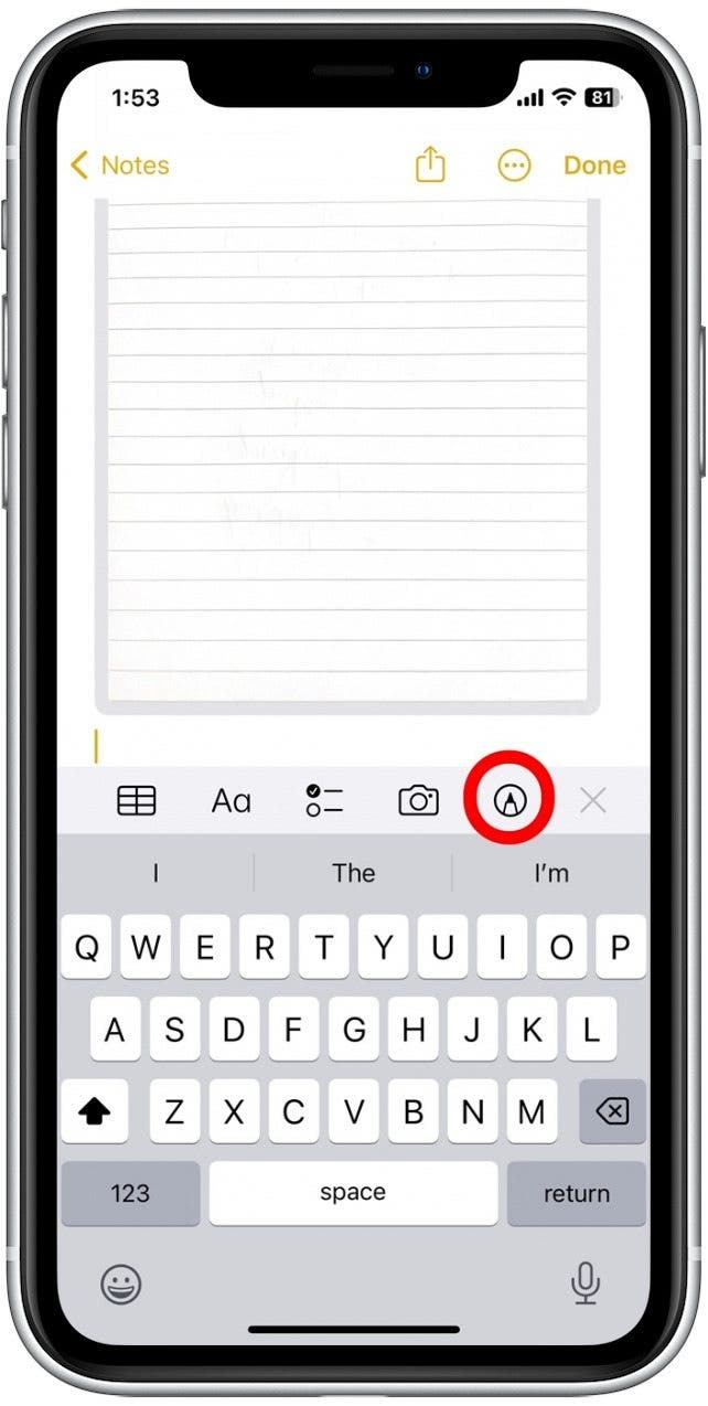 Tap the Markup icon to access document editing options. 