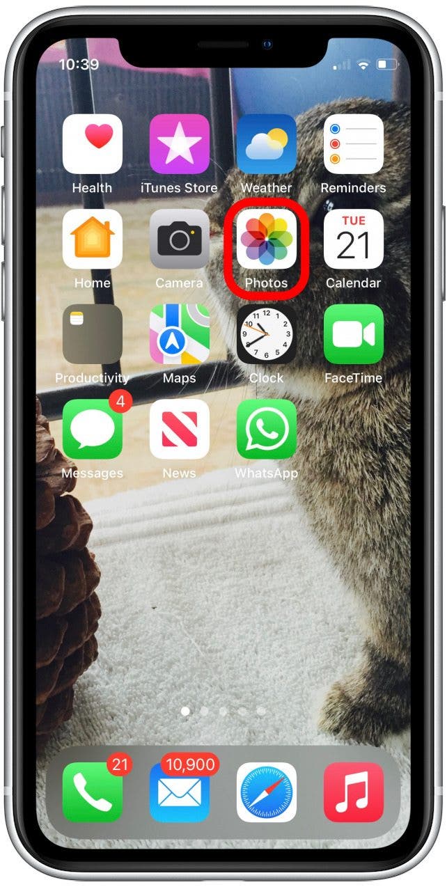 On the Home screen, tap to open the Photos app.