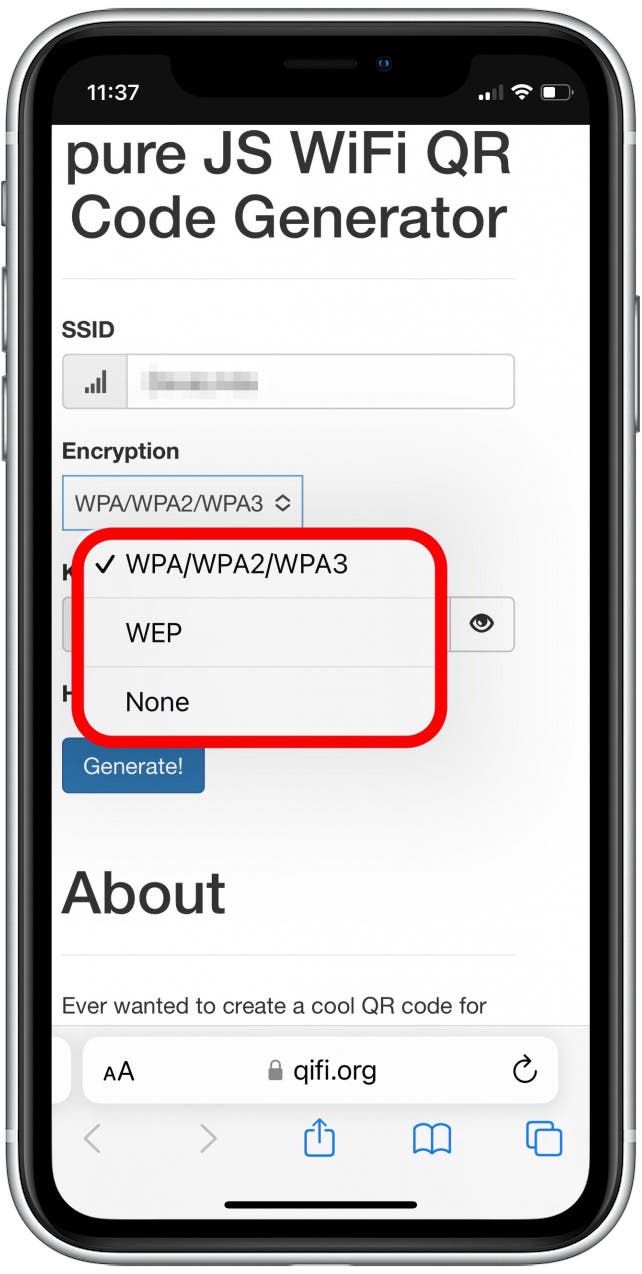 Tap to select your Wi-Fi’s encryption type.